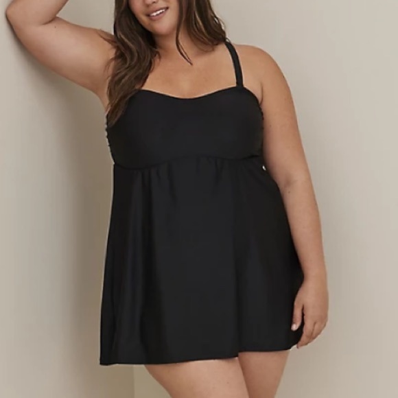 TORRID A-LINE MID LENGTH SWIM DRESS - BLACK - Picture 4 of 6